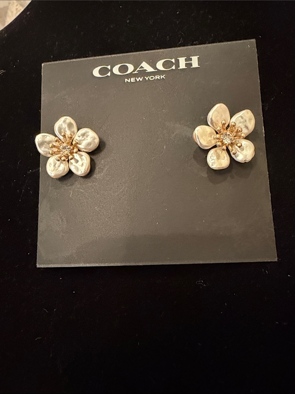 COACH Gold and Cream Floral Stud Earrings